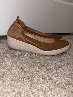 Vionic Brown Leather Wedge Slip-Ons